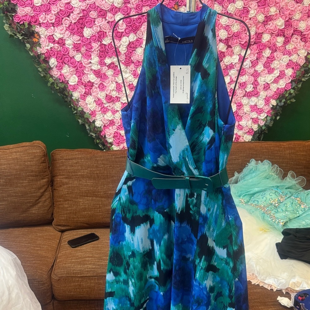 Chetta B Vibrant Blue and Green Maxi Dress